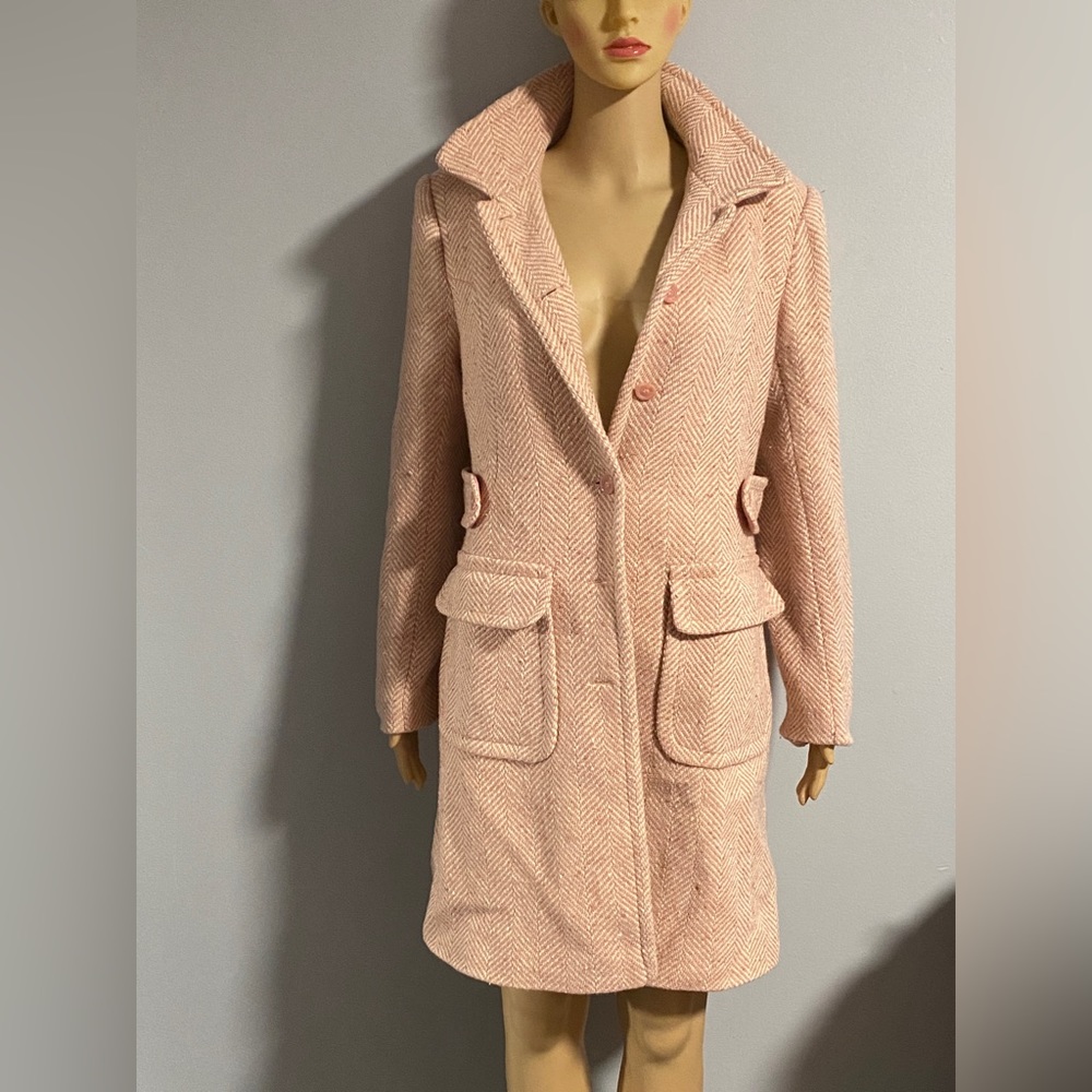 Victoria's Secret Moda international Pink and white Wool Blend Overcoat Peacoat